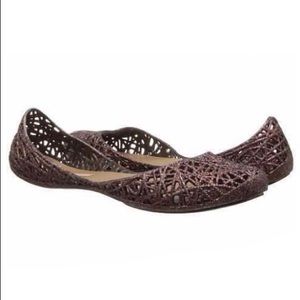 Melissa Zig Zag Brown Sparkly Flats Size 7